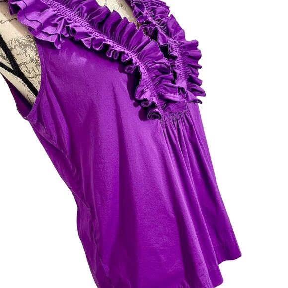 BCBGMaxAzria Women's Purple Ruffle Pleated Yoke Collar Sleeveless Blouse - Small - Picture 5 of 10